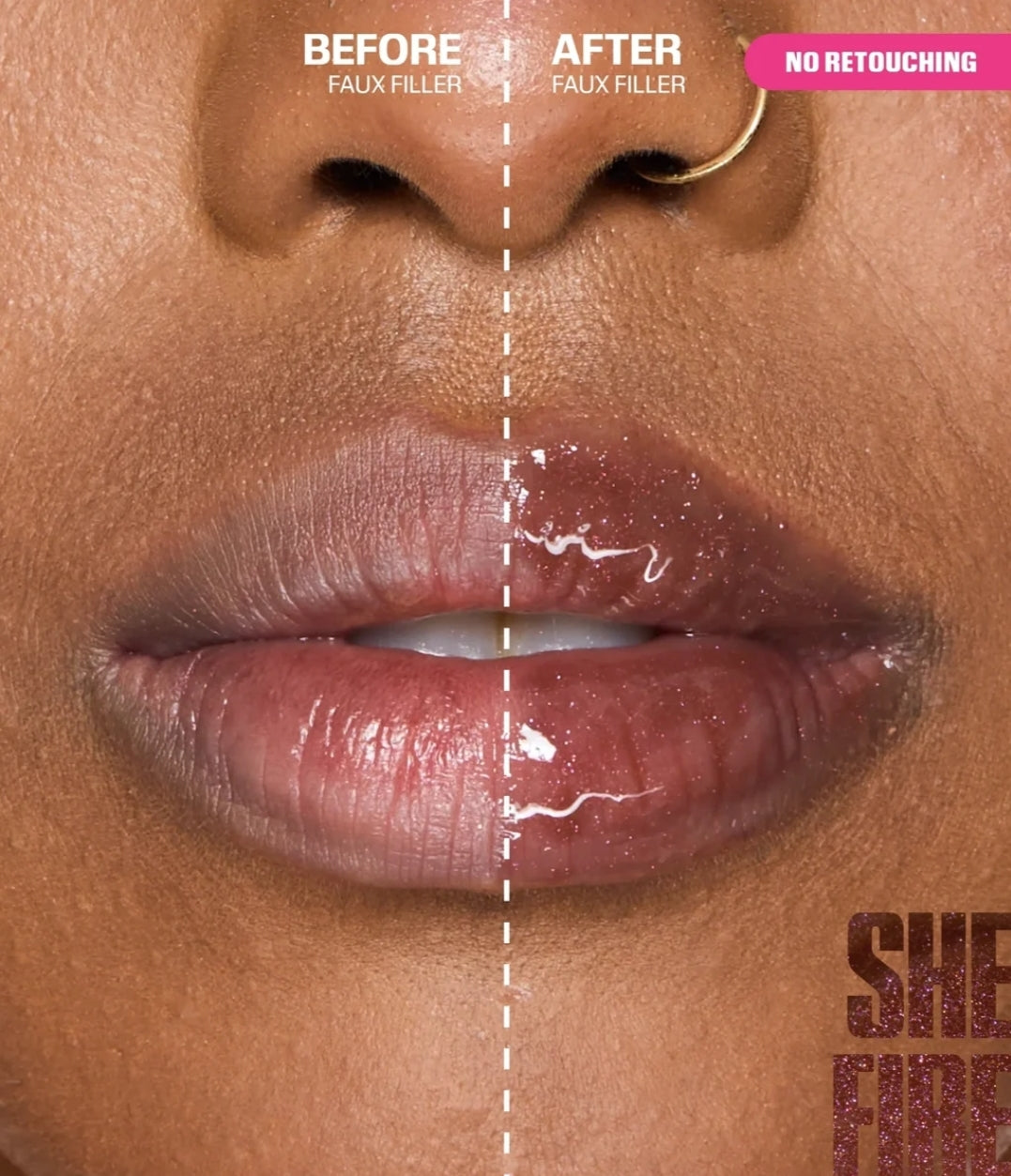 Huda Beauty Fox Filter Extra shine Lip Gloss ( She Fire )
